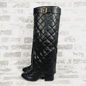New Wild Diva Quilted Black Heeled Knee High Boots k772